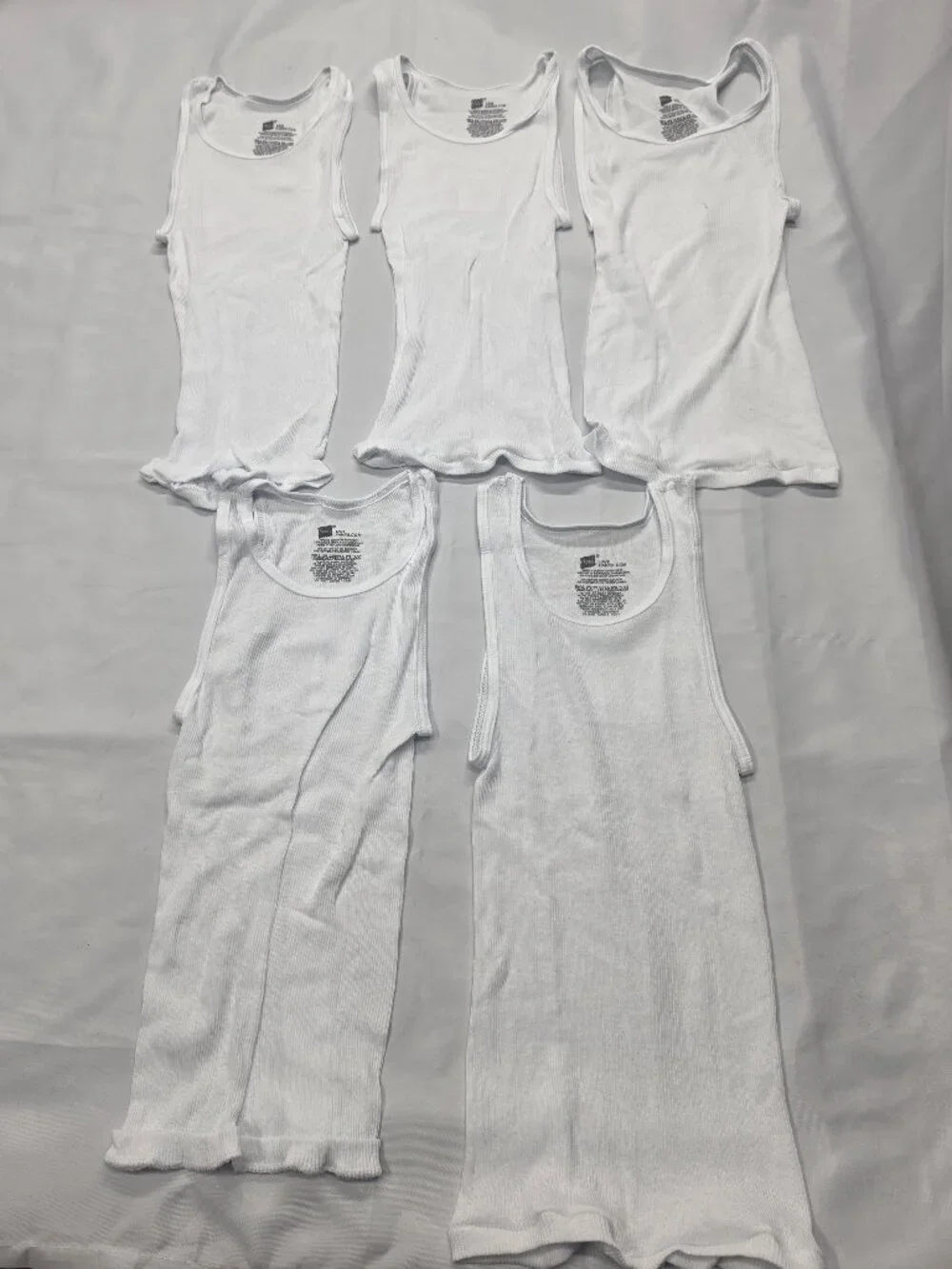 Hanes White Ribbed Tank Tops A-Shirts Size Large L 50/50 Cotton Polyester